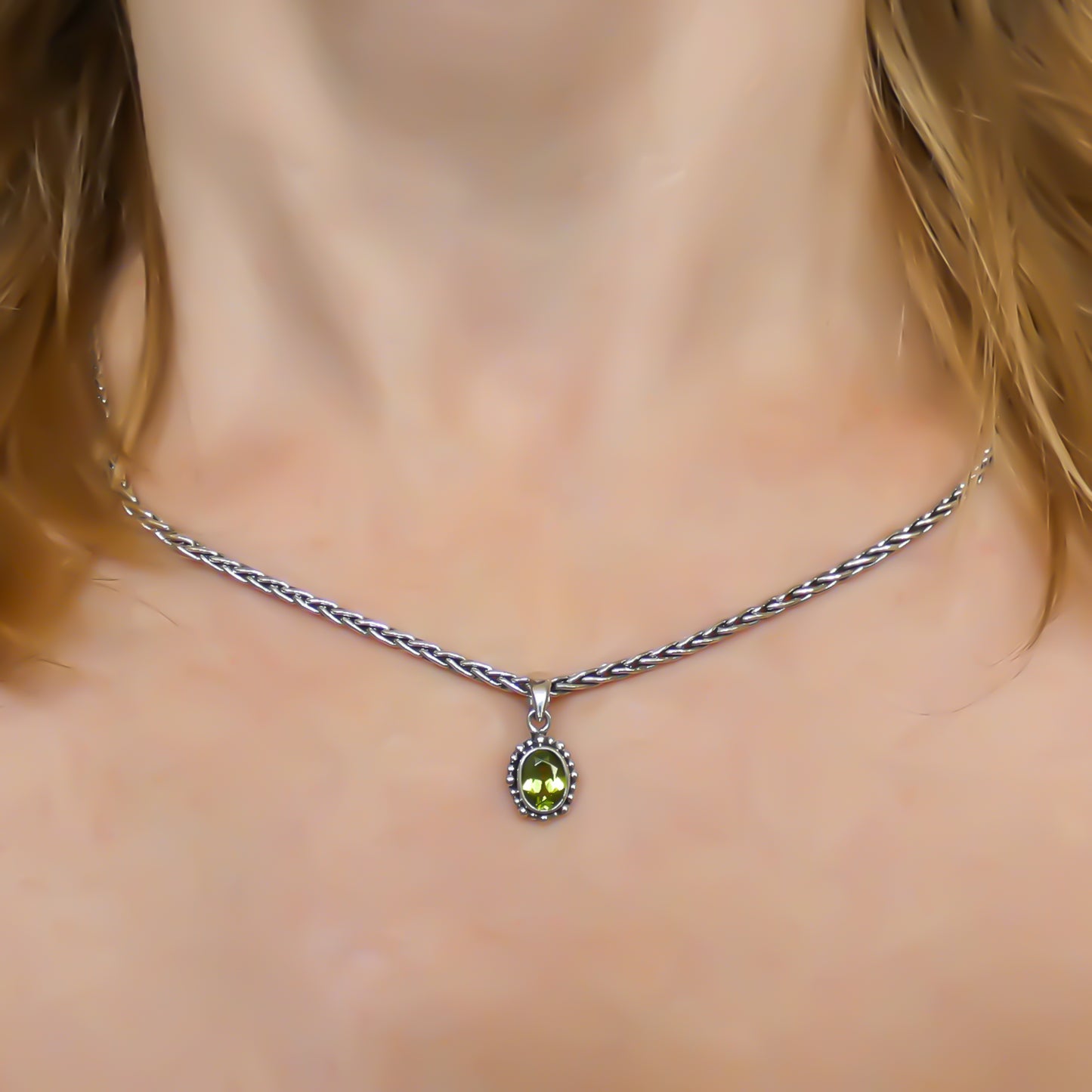 P004PD PADMA .925 Sterling Silver with Vibrant Green Peridot Pendant.