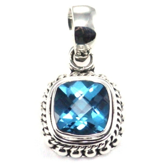 Sterling silver and square blue topaz pendant.