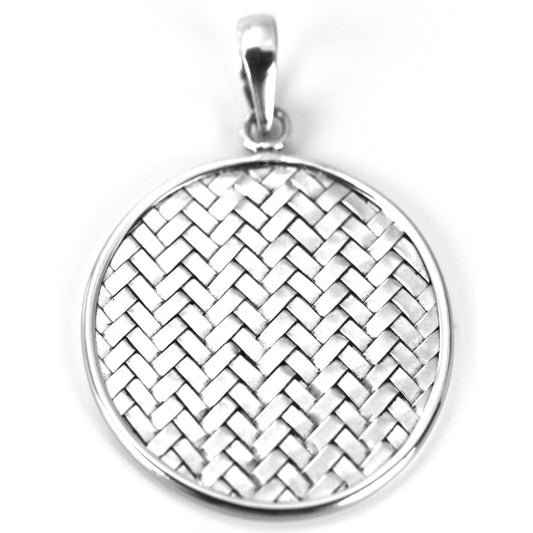Sterling silver woven disc pendant.