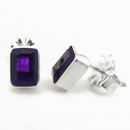 E221AM SPECIAL EDITION Stud Earrings with 5x7mm Dark Purple Amethyst Gemstones