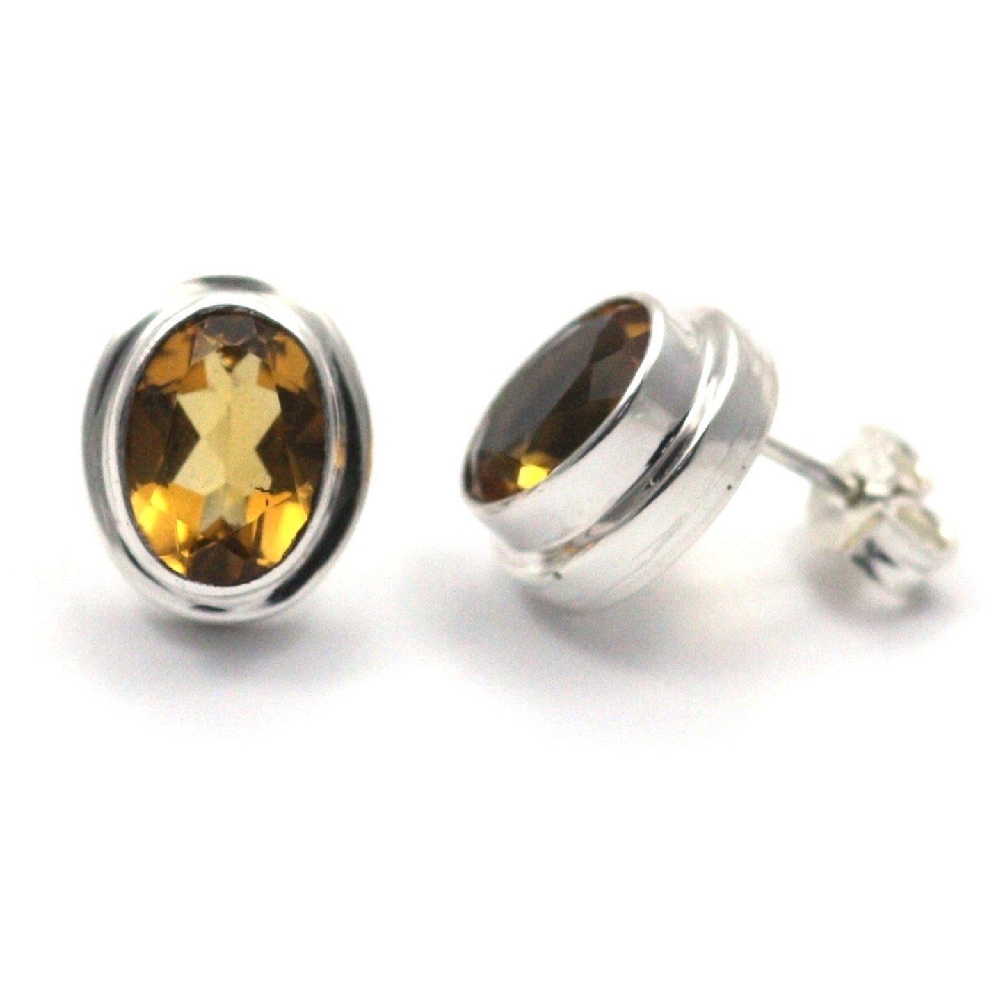 E222CT PADMA .925 Sterling Silver Post Earrings with 6x8mm Genuine Citrine Gemstones
