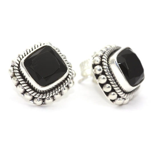 Sterling silver post earrings with faceted black onyx.