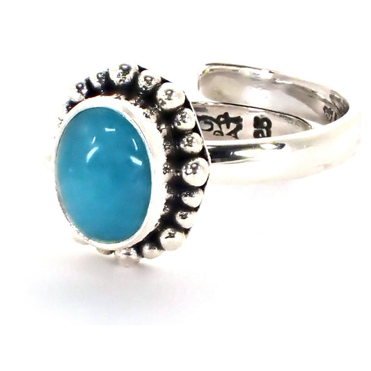R004AZ PADMA Sterling Silver Adjustable Ring with AA Grade Ocean Blue Amazonite