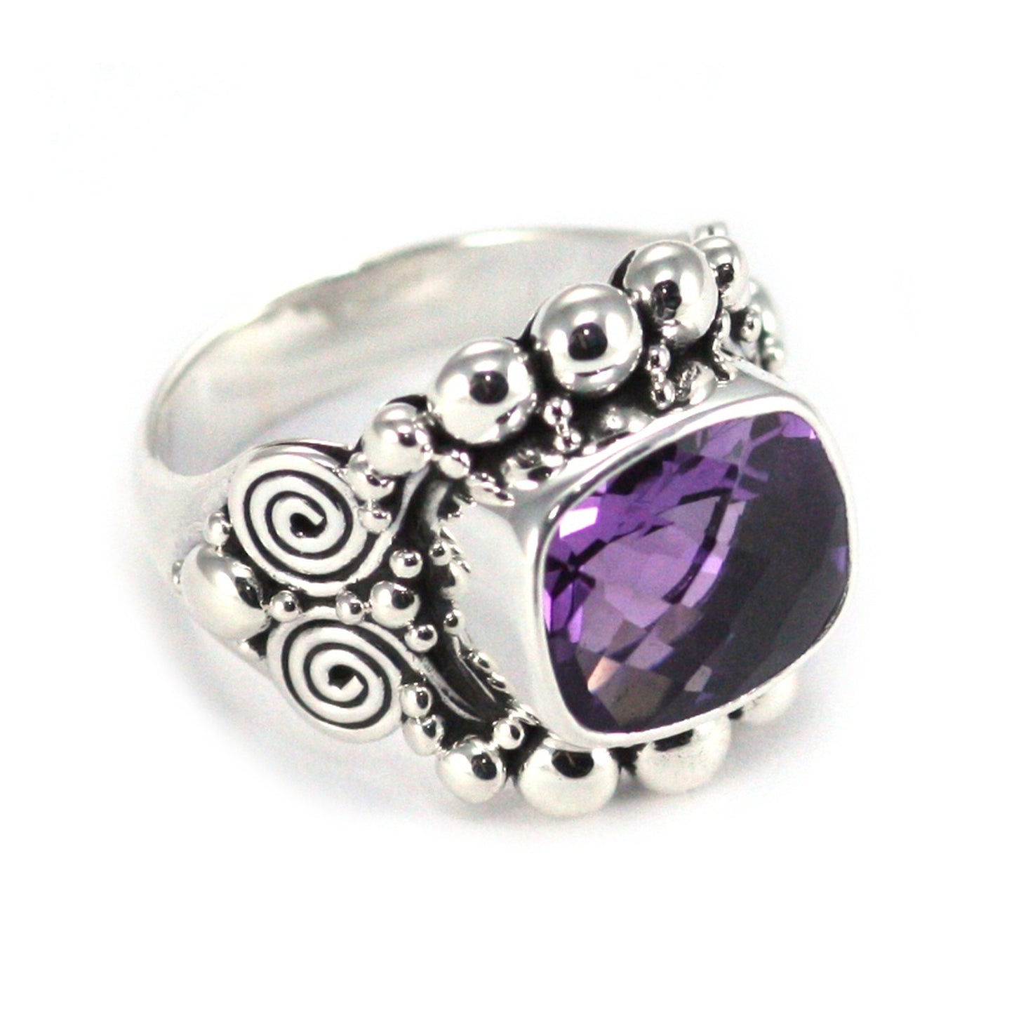 R140AM PADMA .925 Sterling Silver Ring With 10x12mm Amethyst Stone