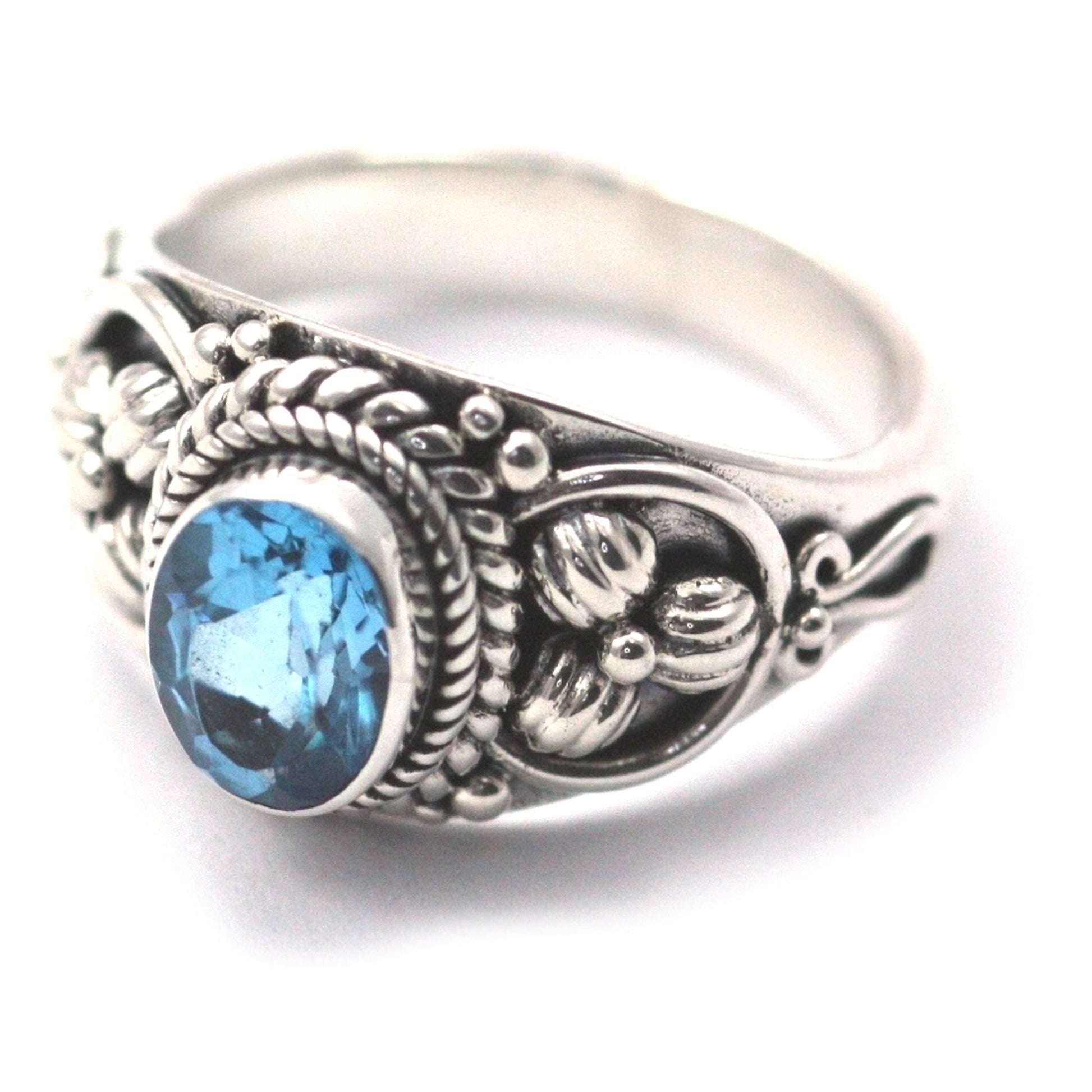 Sterling silver and blue topaz ring.
