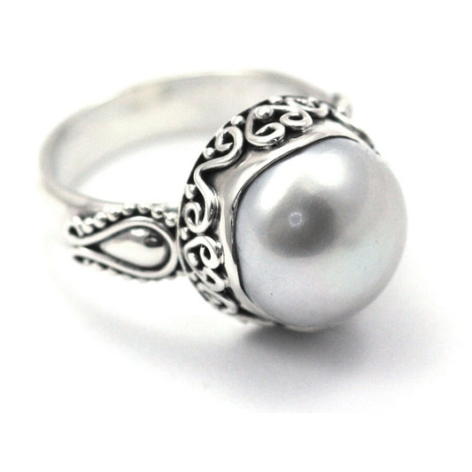 R792PL PADMA Ring with an 11mm Round Pearl and Filigree Adornment