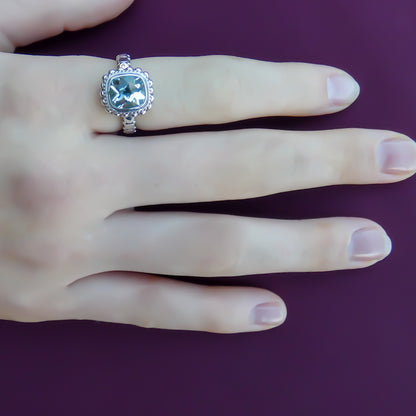 Sterling silver and green amethyst ring.