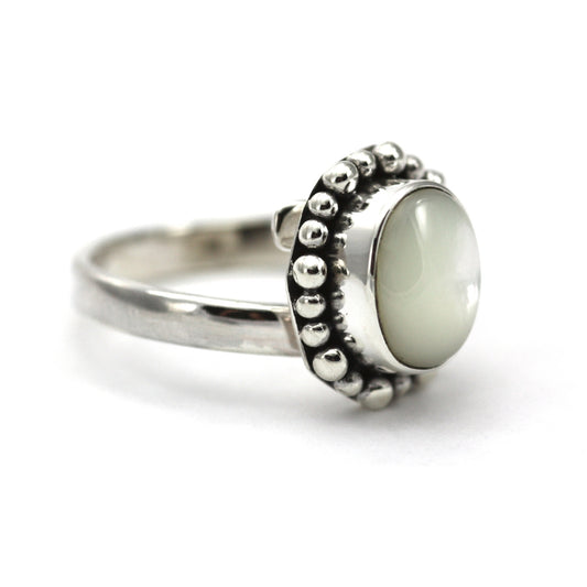 Sterling silver and mother of pearl ring.