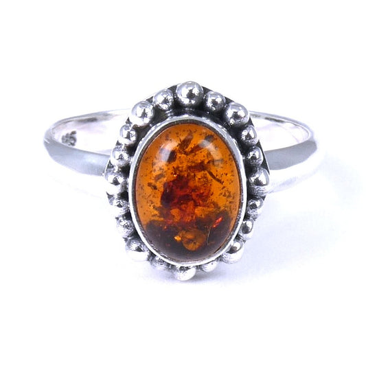 Sterling silver and amber ring.
