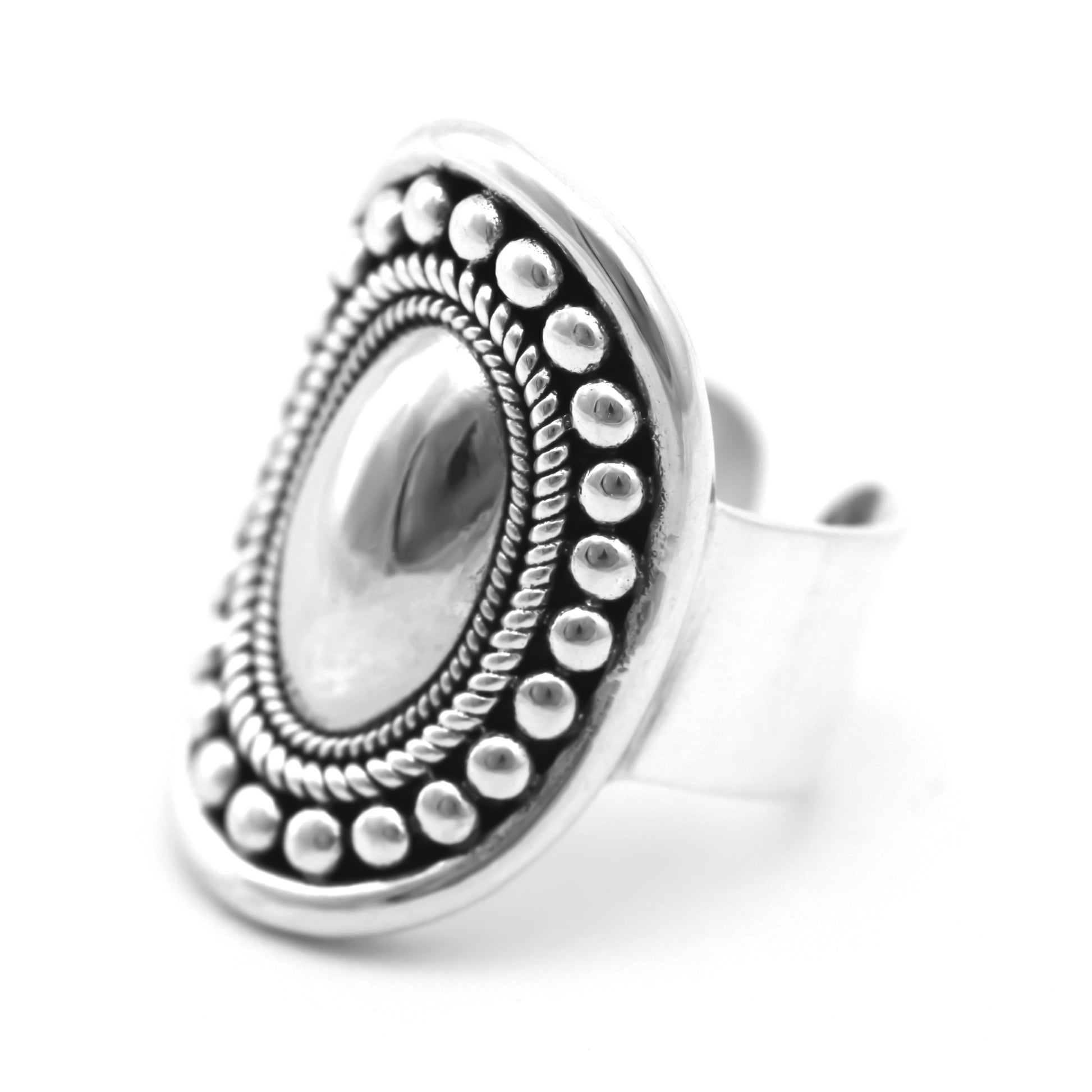 Sterling silver domed mirror ring.