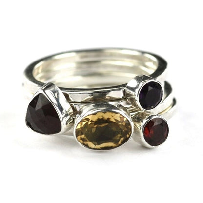 R026AS PADMA Stack Ring Set With Citrine and Garnets