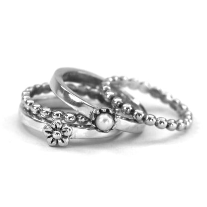 R027SET PADMA Stack Ring Set With Pearl