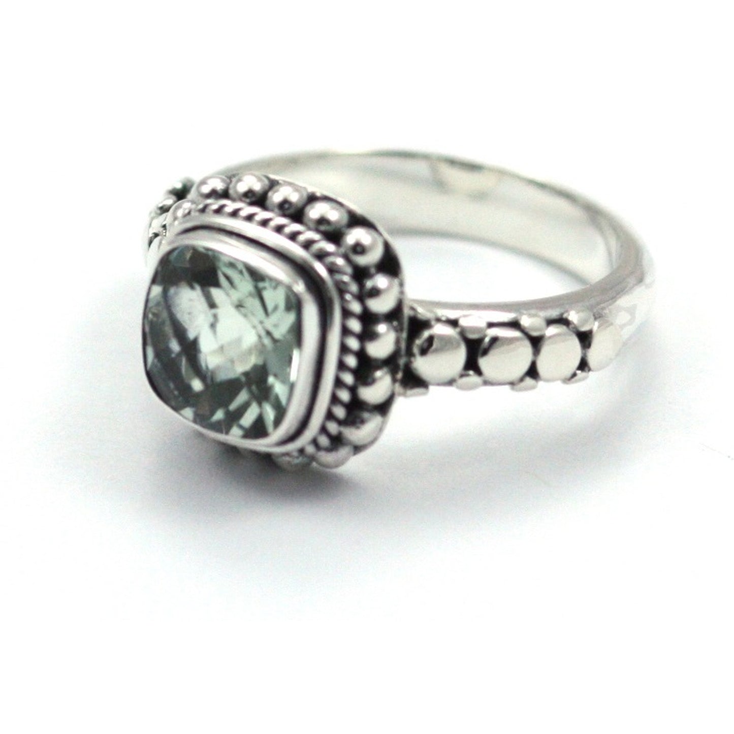Sterling silver and green amethyst ring.