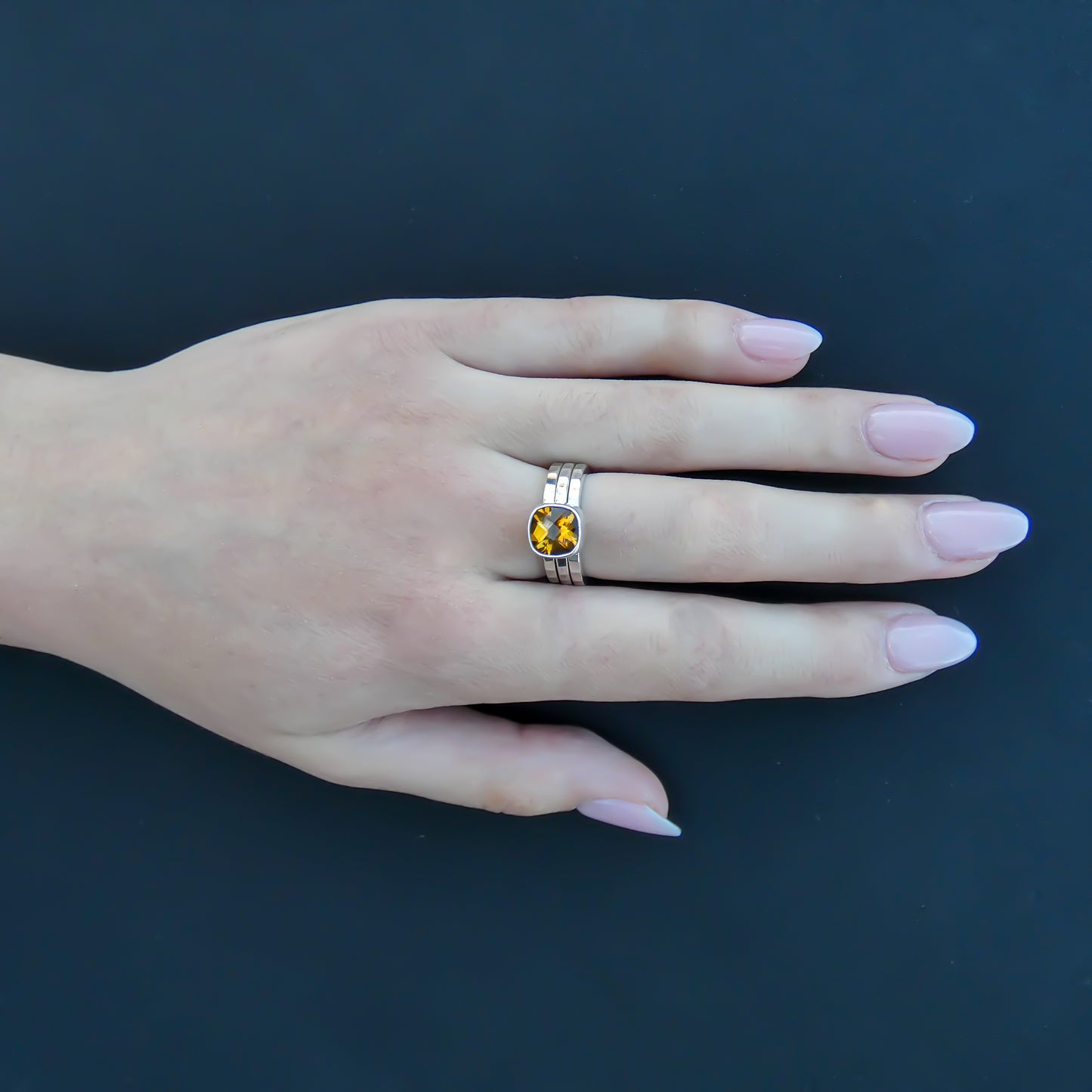 R062SET PADMA .925 Sterling Silver Stack Ring Set with an 8mm Square Citrine Gemstone