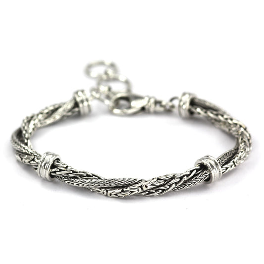 Lightweight silver bracelet made of silver byzantine, wheat and herringbone chains.