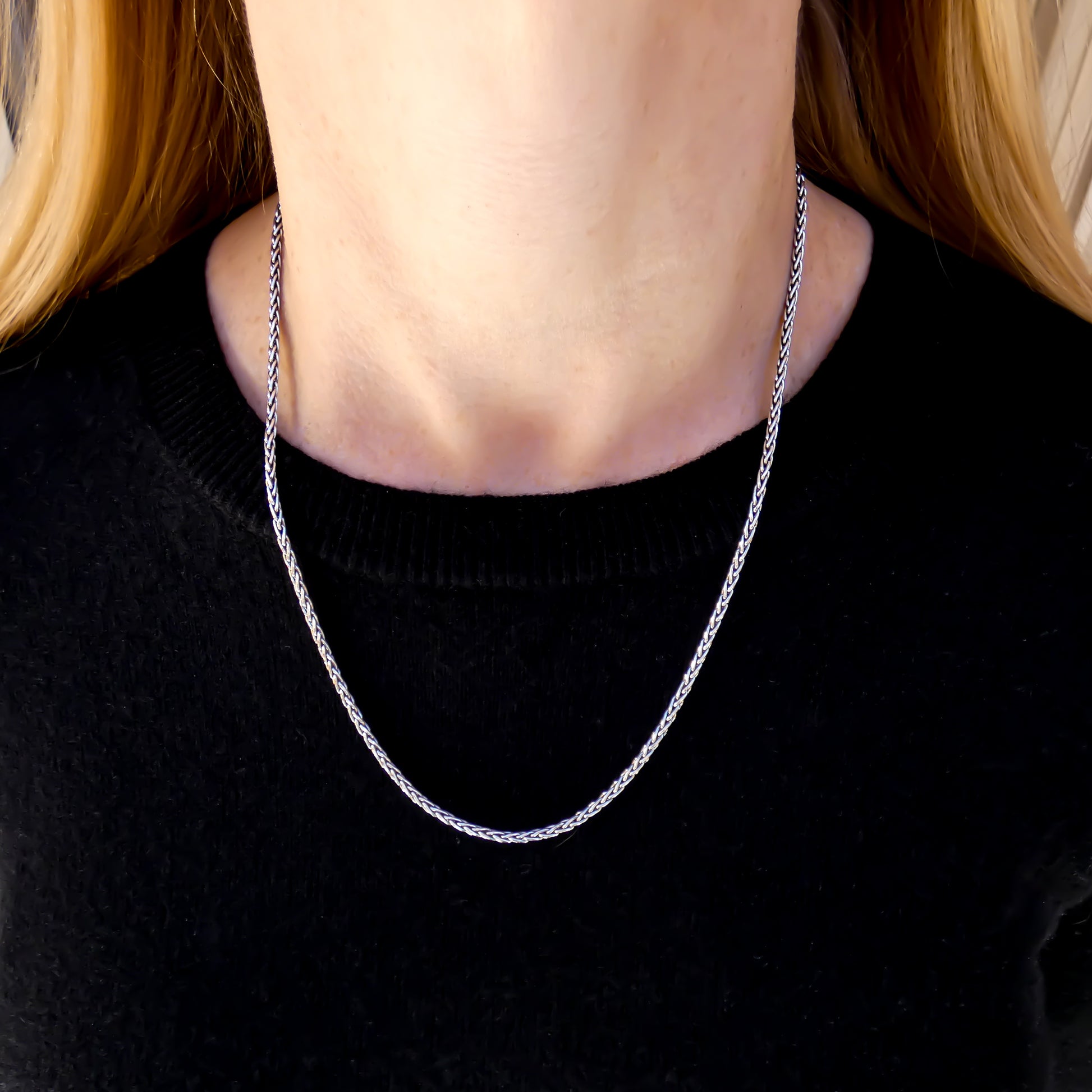 Sterling silver wheat chain necklace.