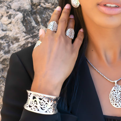 Sterling silver floral cuff.