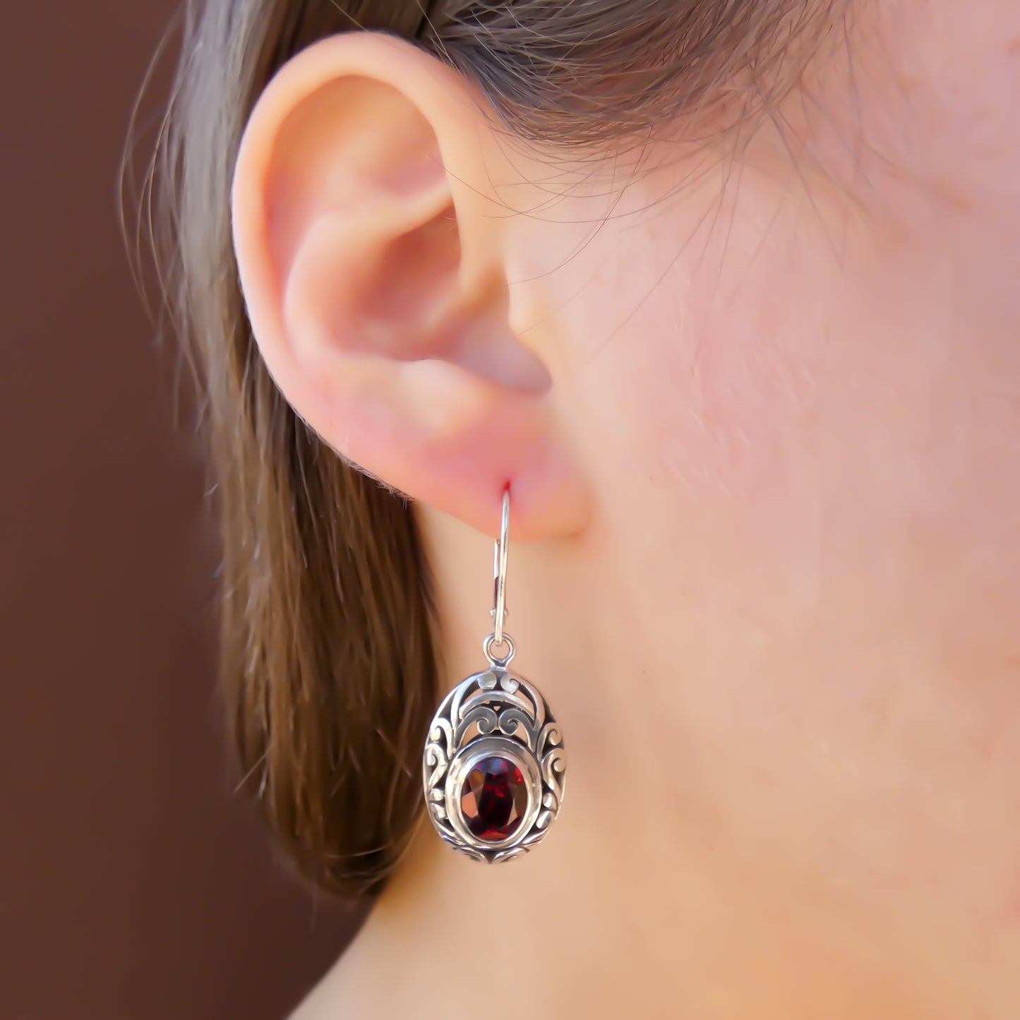 Sterling silver and garnet earrings.