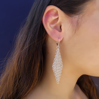 Sterling silver mesh dangle earrings.