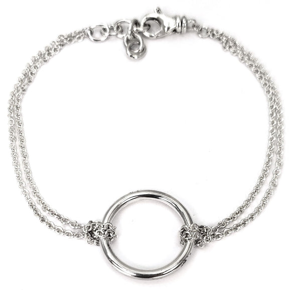 B109 SURA .925 Sterling Silver Bali Bracelet with Two Chain Strands and Center Ring