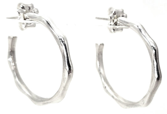 E795 LIMITED .925 Sterling Silver Bamboo 3/4 Hoop Post Earrings from Bali