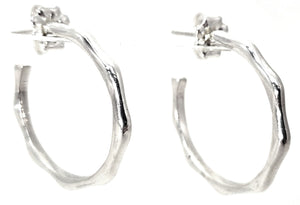E795 WEDA .925 Sterling Silver Bamboo 3/4 Hoop Post Earrings from Bali