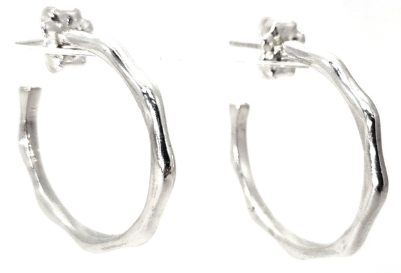 E795 WEDA .925 Sterling Silver Bamboo 3/4 Hoop Post Earrings from Bali