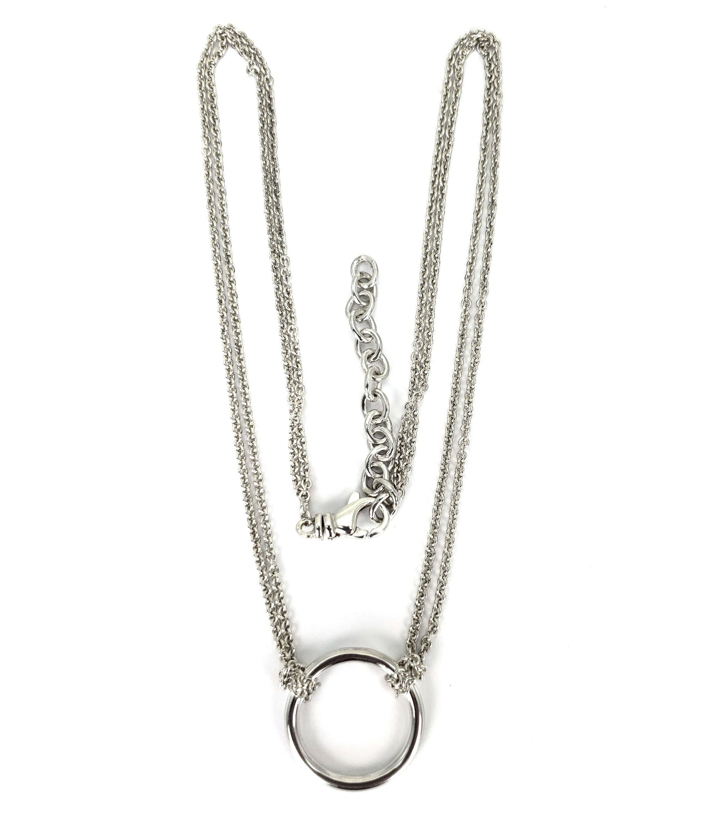 N109 SURA .925 Sterling Silver Two Strand Chain Necklace with Center Ring
