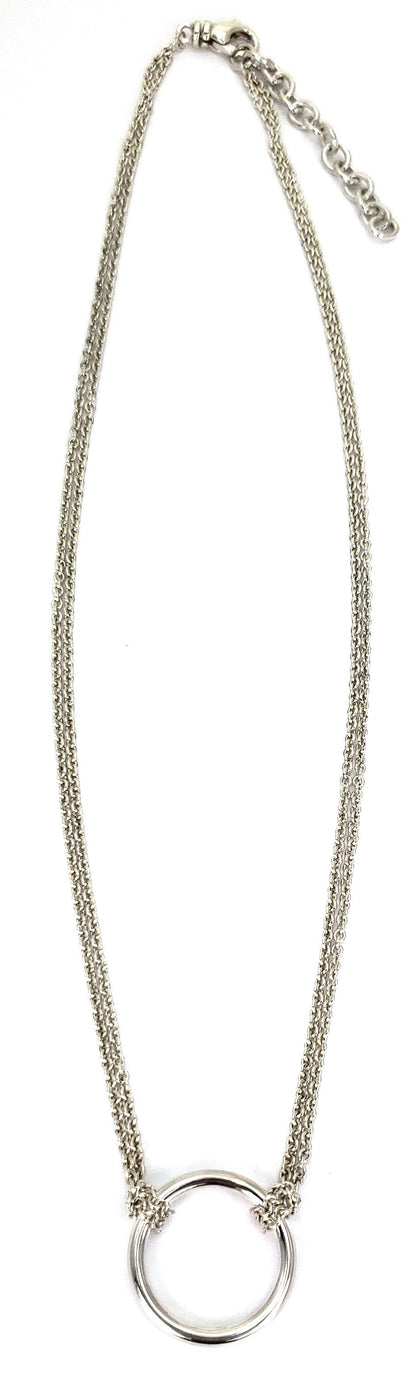 N109 SURA .925 Sterling Silver Two Strand Chain Necklace with Center Ring