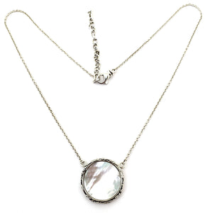 N150MP DEWI .925 Sterling Silver Bali Necklace with Mother of Pearl. 16-18" adjustable length.