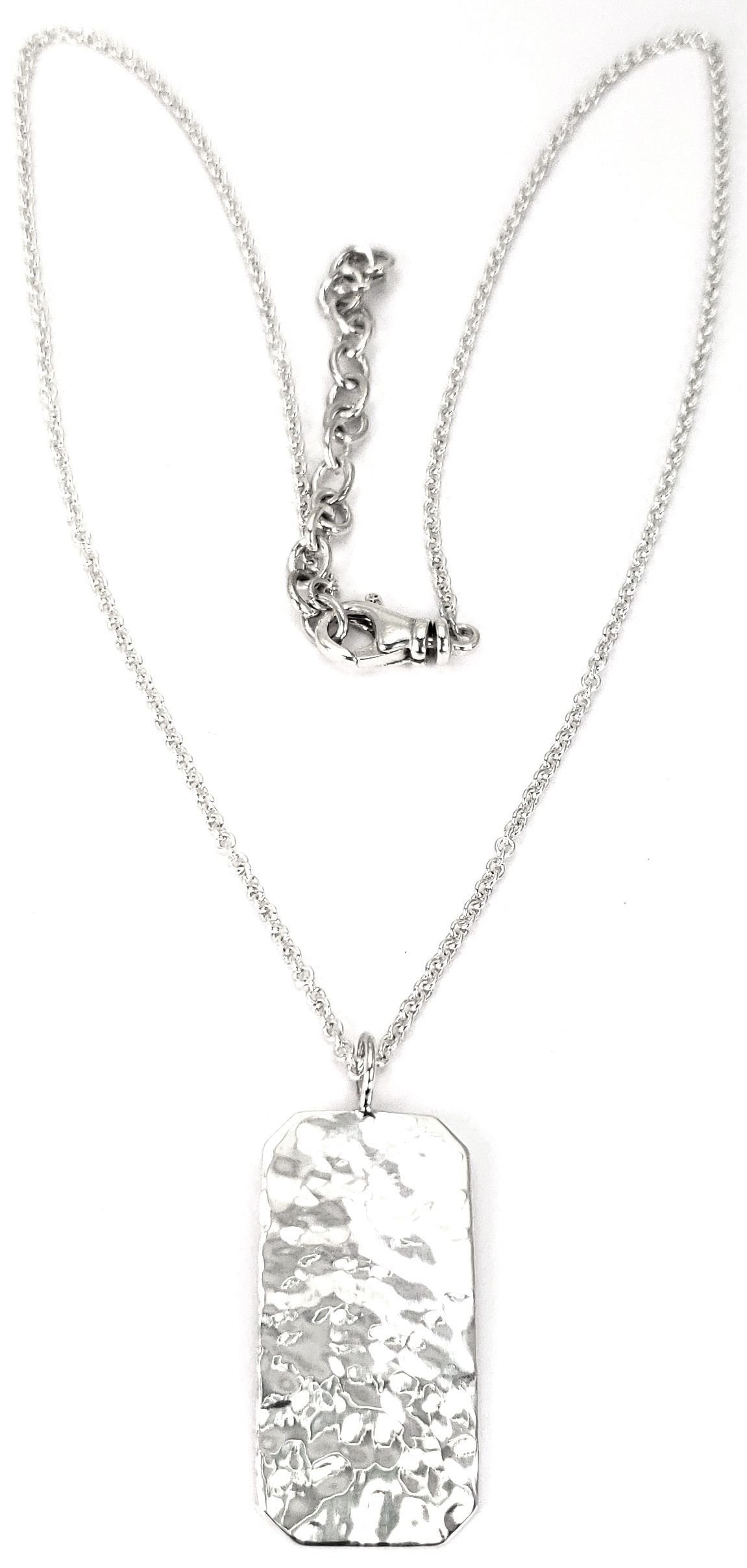 Sterling silver rectangular hammered necklace.