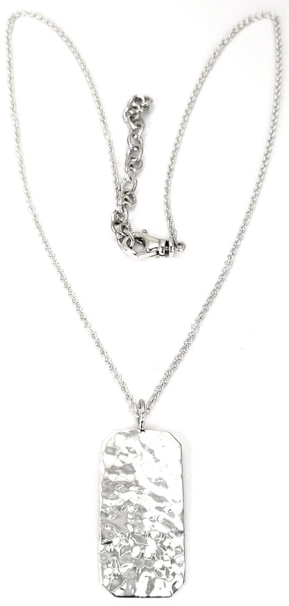 Sterling silver rectangular hammered necklace.