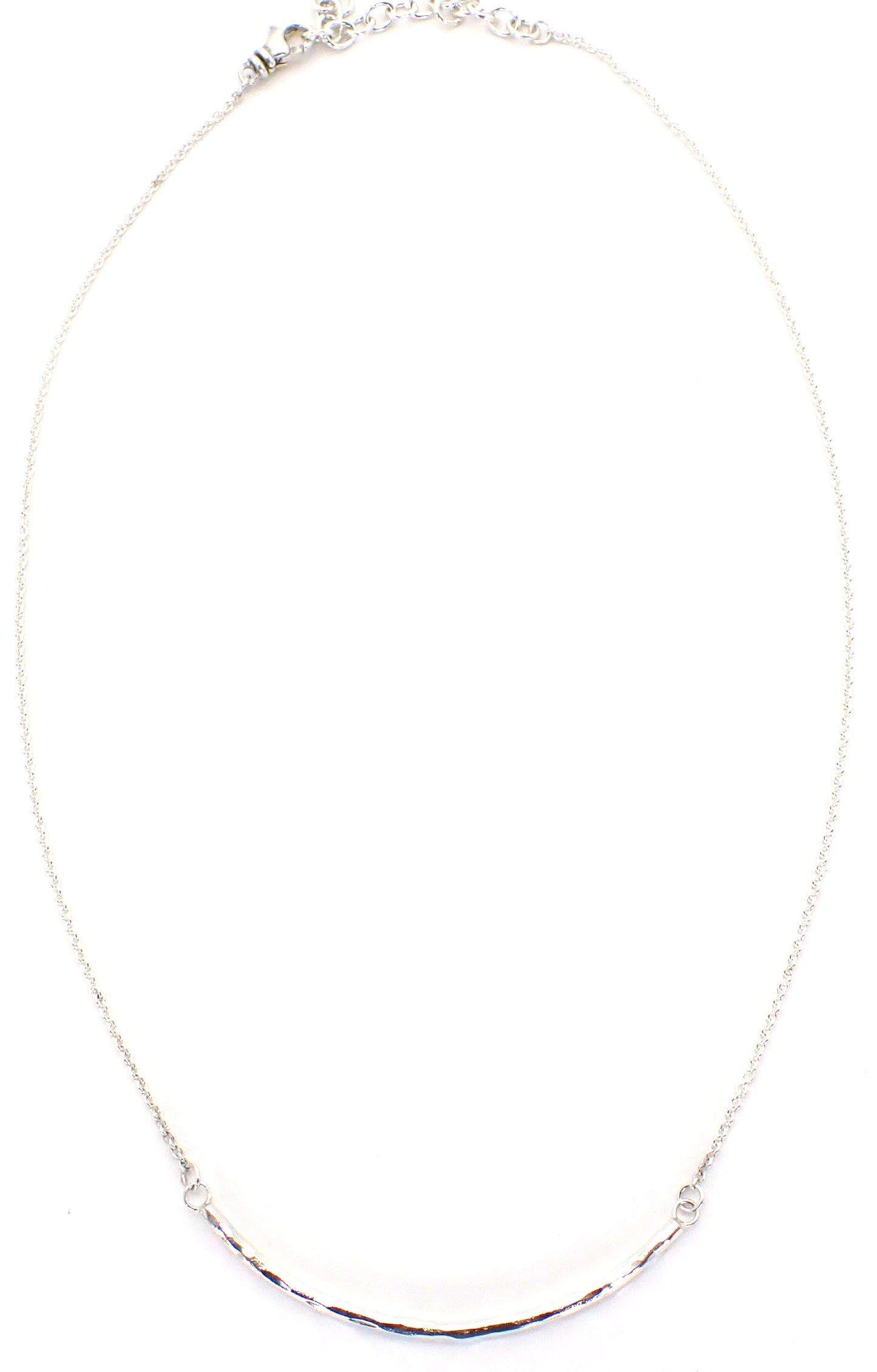 Sterling silver curved bar necklace.