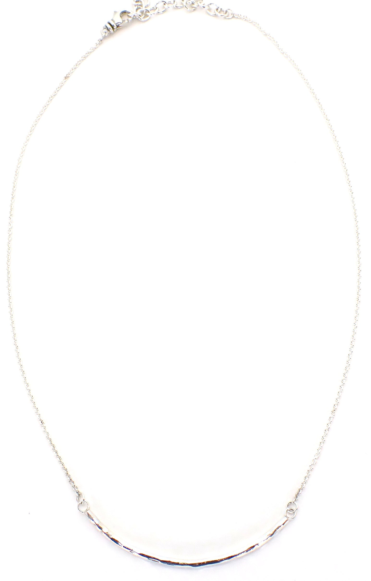 Sterling silver curved bar necklace.