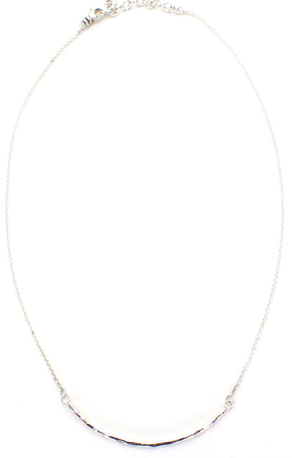 Sterling silver curved bar necklace.