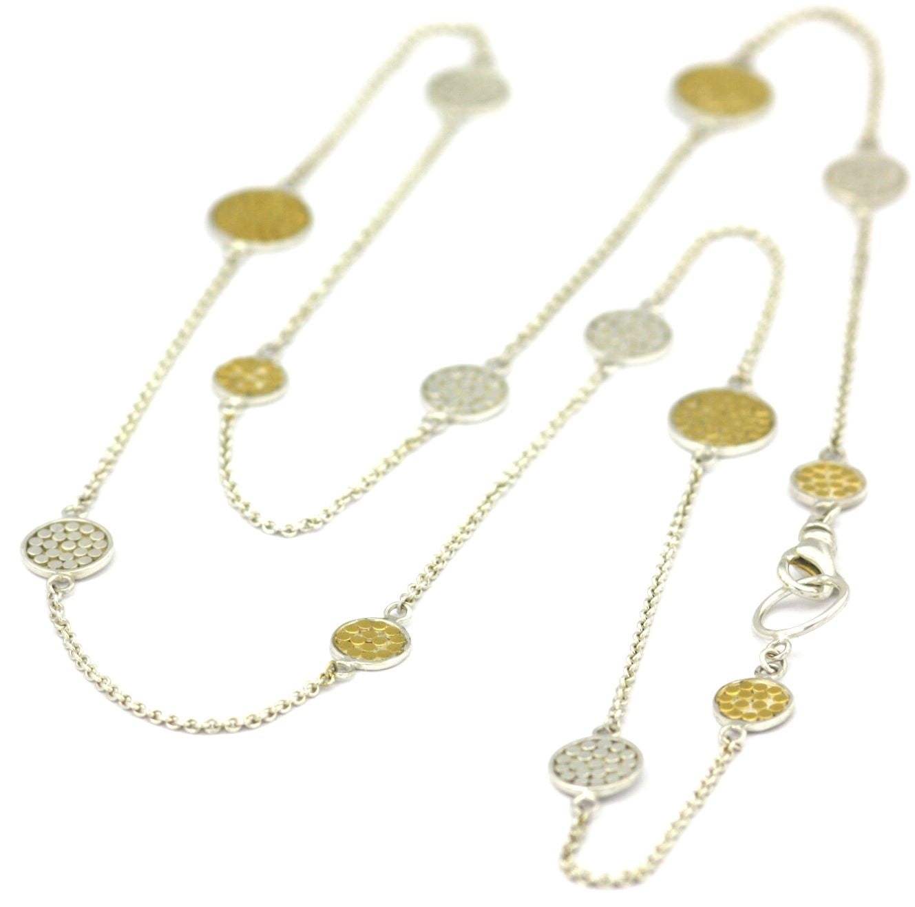 N841G SOHO .925 Sterling Silver Round Multi-Station Necklace With 18k Gold Vermeil - Adjustable 18-20"
