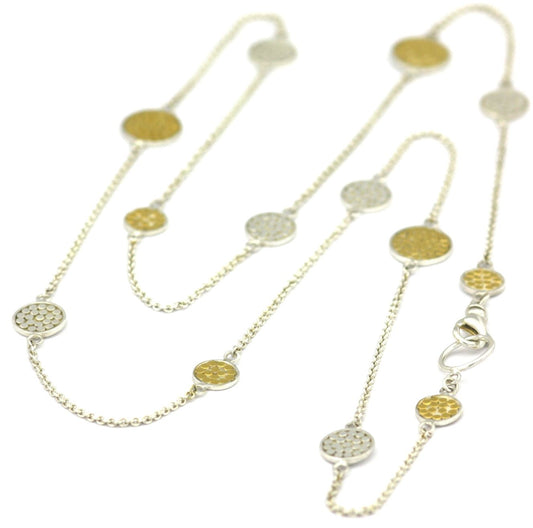 N841G SOHO .925 Sterling Silver Round Multi-Station Necklace With 18k Gold Vermeil - Adjustable 24-26"